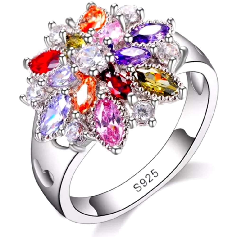 S925 Cubic Zirconia Flower Ring